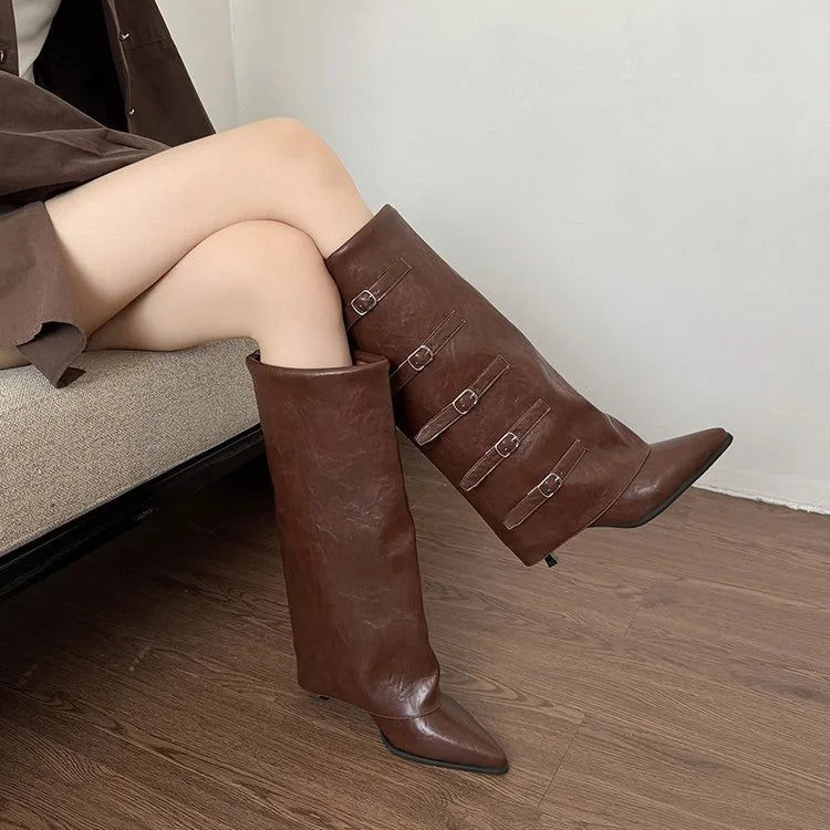 Knee-High Boots – Flannel Lined Thin Heel All-Match
