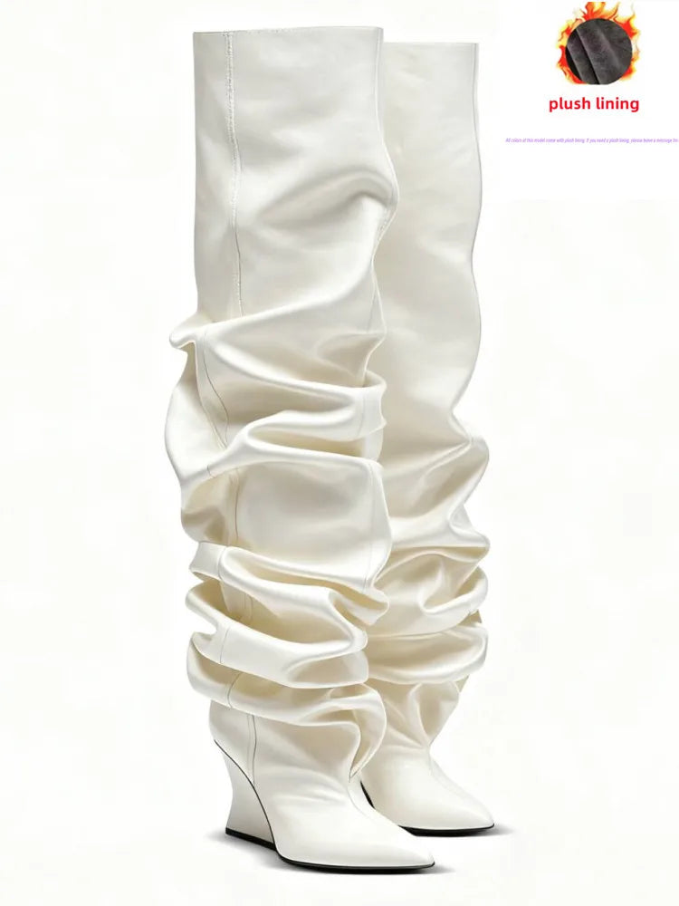 Pleated Slip-On Ankle Boots – Super High Wedge