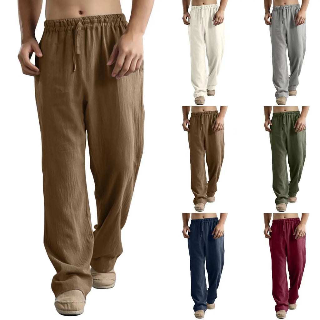 COTTON LINEN STRAIGHT LEG PANTS - Elastic Waist, 11 Colors - Relaxed Ease