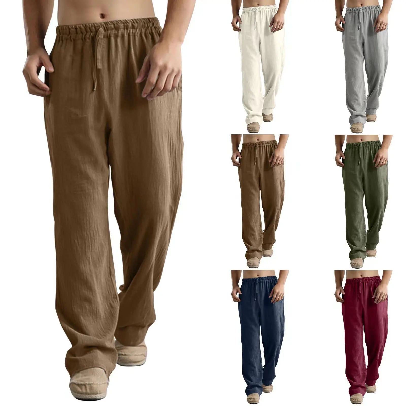 COTTON LINEN STRAIGHT LEG PANTS - Elastic Waist, 11 Colors - Relaxed Ease