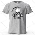 Fitness Skull Motivated Printed Men's T-Shirt 100% Cotton Oversized Gym Graphic Tees for Women Tops Tees Casual Streetwear T