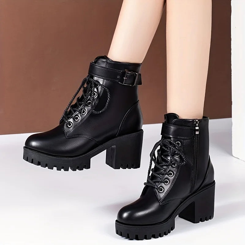 Lace-Up Buckle Ankle Boots – Wedge Heel
