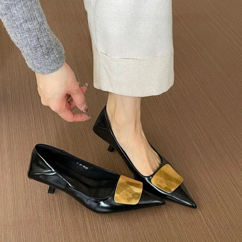 Metal Decoration Pumps – Pointed Toe Slip-On Elegant