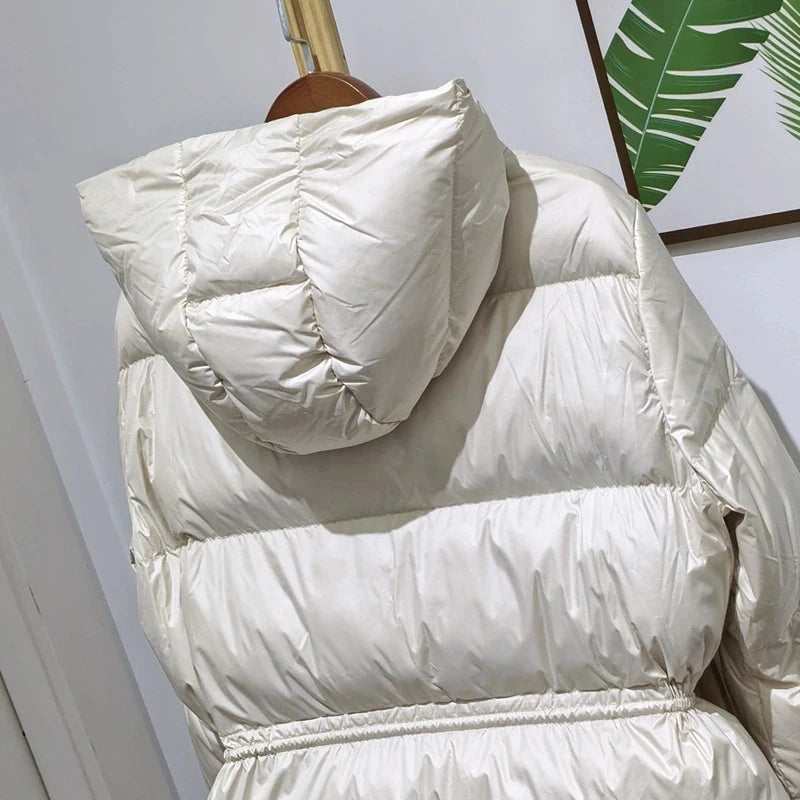 Belted Hooded Down Jacket - 90% Duck Down