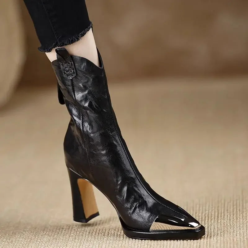 Vintage Ankle Boots – Square Heel Pointed Toe Zip