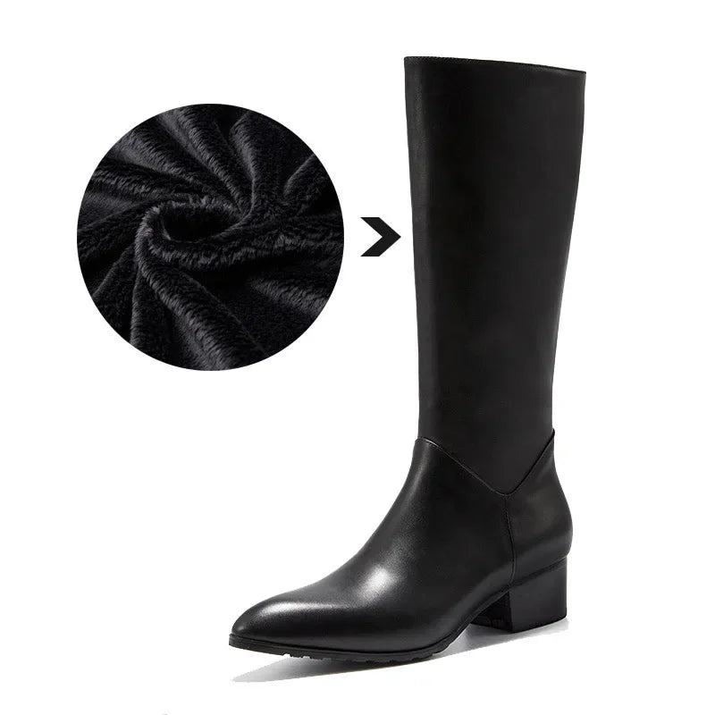 Men's Genuine Leather Knee-High Boots - Italian Retro Pointed Toe Lace-Up Winter Boots