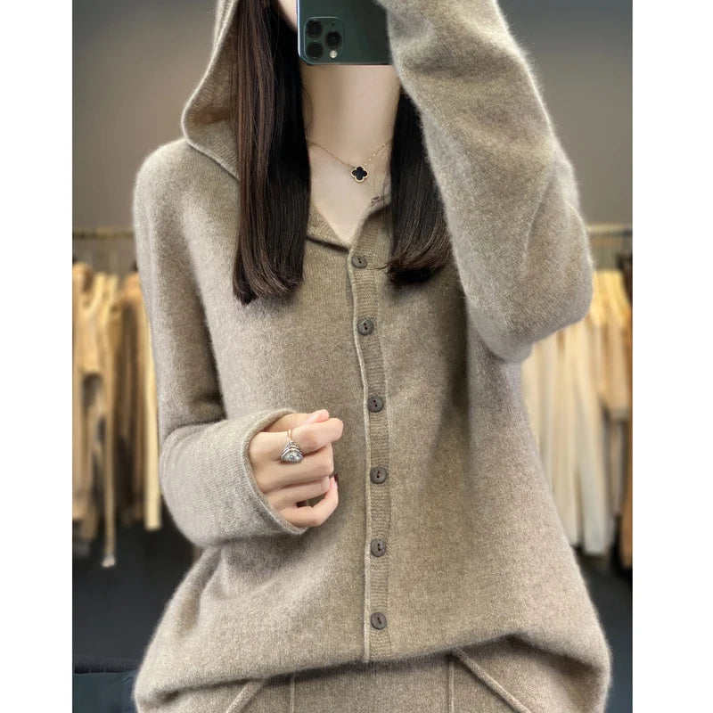 Merino Wool Hooded Cardigan