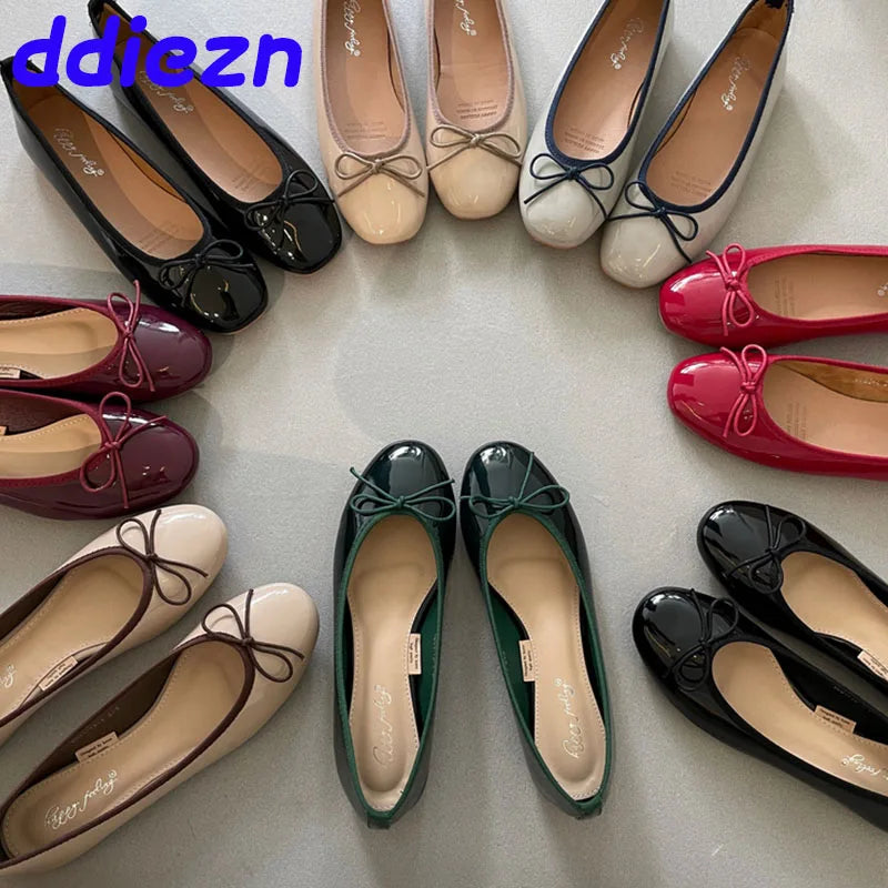 Shallow Women's Soft Round Toe Flats, Slides Footwear, Fashion Butterfly-Knot Women's Ballet Flats, Dance Shoes