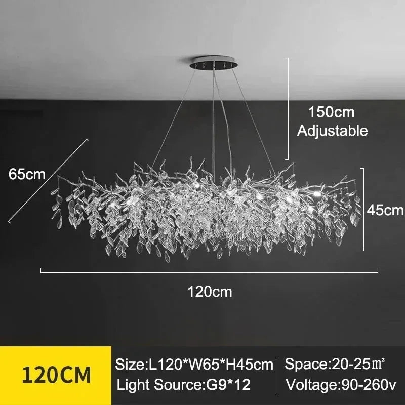 Luxury Crystal LED Chandelier – Round & Linear, Gold/Silver, Multiple Sizes