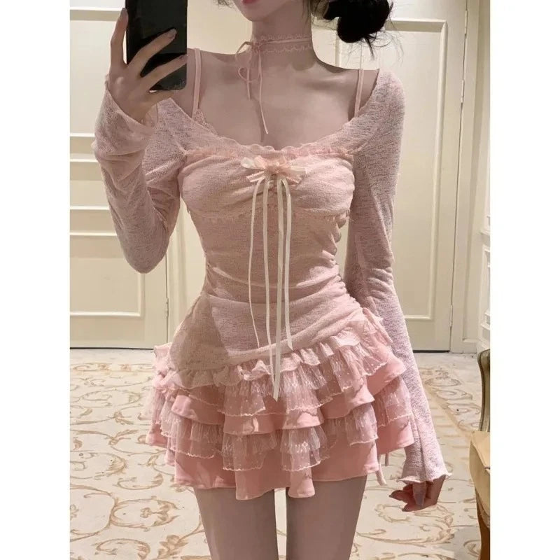 2000s Gothic Vintage Mini Dress Women Sleeveless Strap Party Dress Evening Lace Retro Cltohing Japanese Y2k Black Chic Lolita