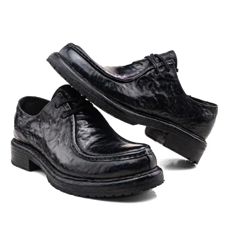 WASHED SOUL - Handmade Genuine Leather Derby Shoes - Round Toe, Lived-In Finish