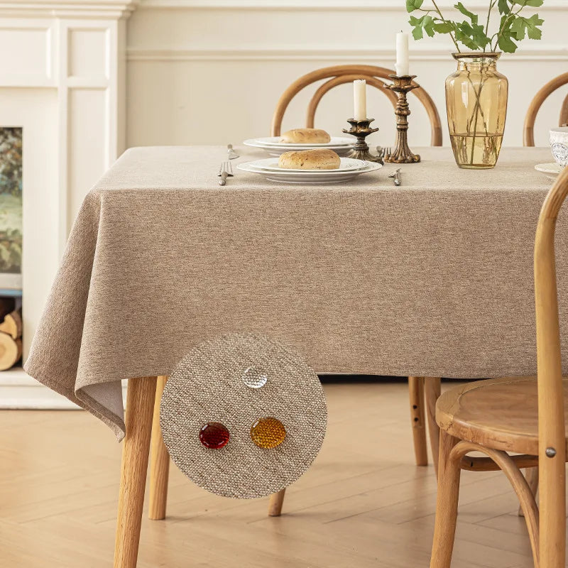 SOLID LINEN-LOOK WATERPROOF TABLECLOTH - Oil & Dust Resistant Rectangle Cover - Every Meal, No Stress