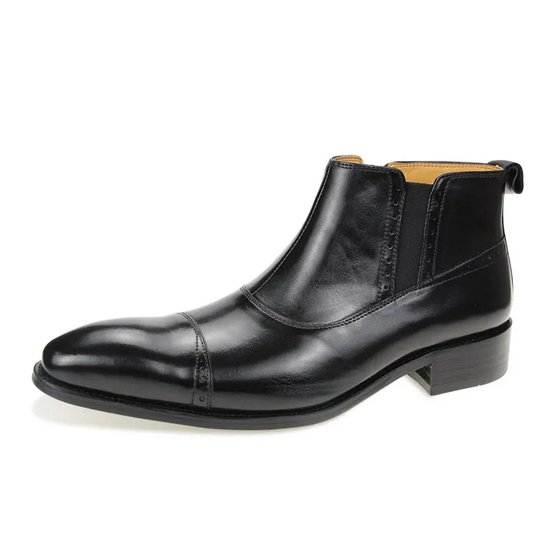 ZIPPER LUXE - Men's Handmade Genuine Leather Chelsea Boots - Business Zipper Pointed Toe