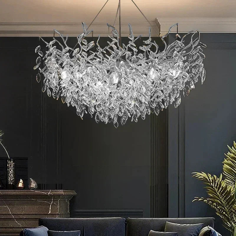 Luxury Crystal LED Chandelier – Round & Linear, Gold/Silver, Multiple Sizes