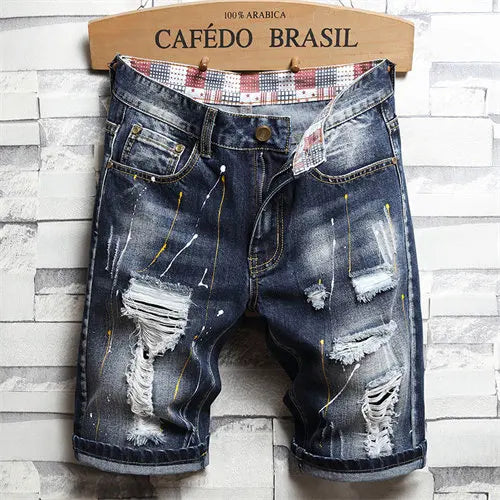 2026 New Men's Vintage Ripped Jeans Short, Streetwear Hole Slim Denim Shorts Male Brand Clothes Size 28-30 31 32 33 34 36 38