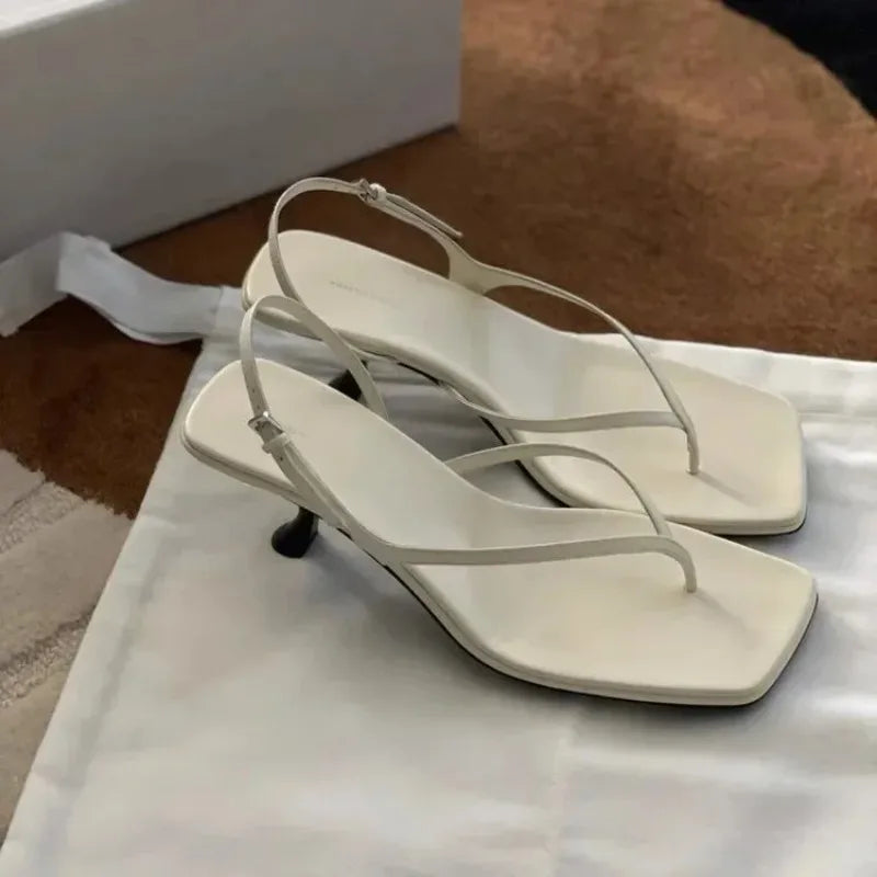 Retro Square Toe Clip Toe Sandals Kitten Heel Back Strap Brown Solid Concise French Style Sexy Fashion Women's Shoes Summer Casual