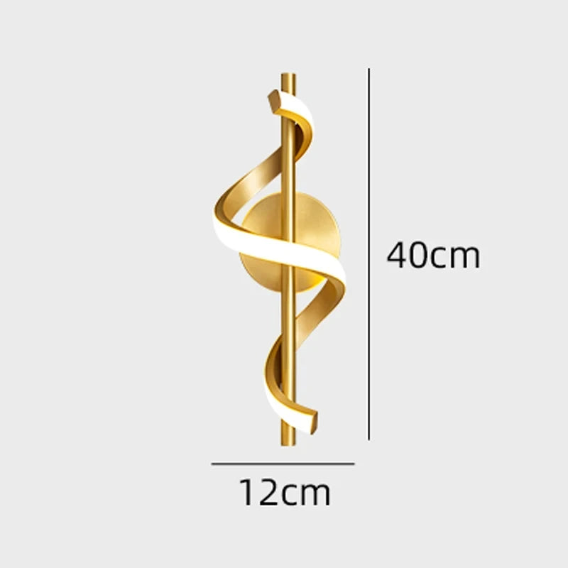 Minimalist Spiral Acrylic Wall Lamp – Black/Gold, 12W
