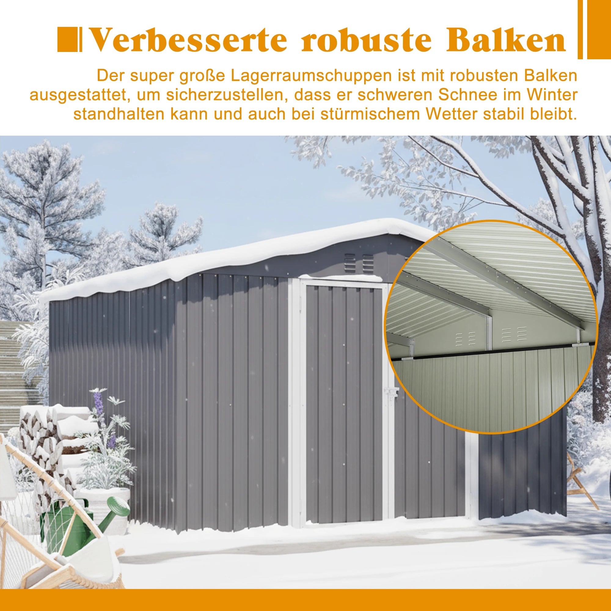 GARDEN STORAGE SHED - 289 × 239 × 191 cm - Reinforced Weatherproof Steel