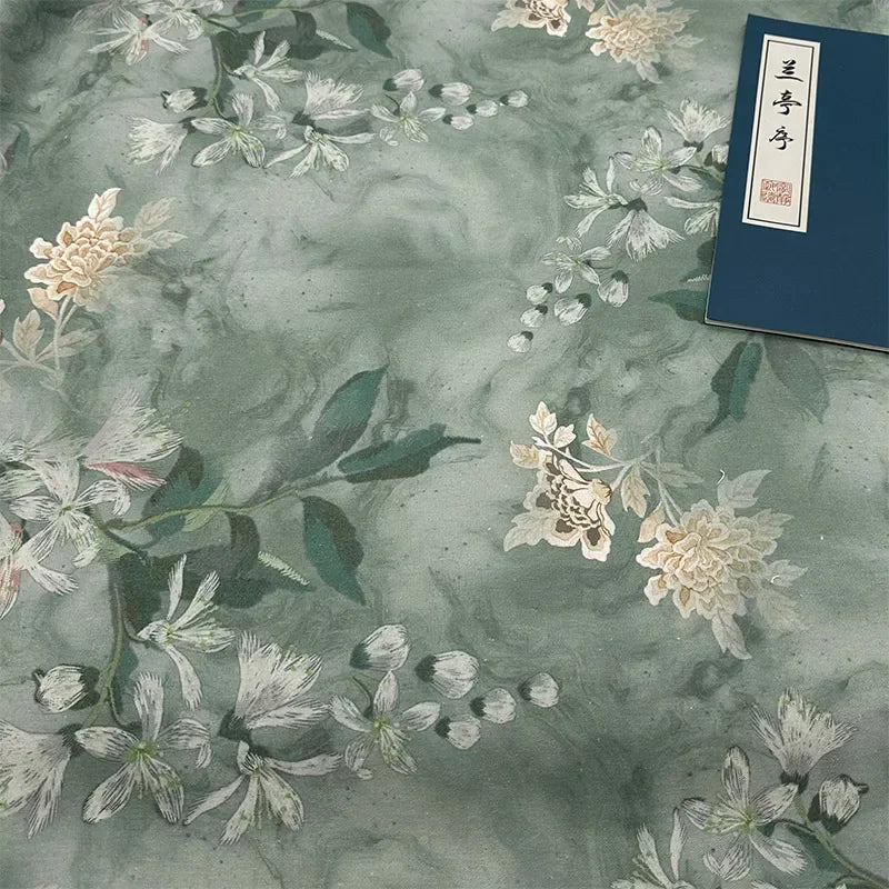 0.5m/1m/2m Encrypted Cotton Linen Retro Chinese Ink Style Fabric for Decorative Cloth, Tablecloths, Curtains, Handmade DIY Fabric