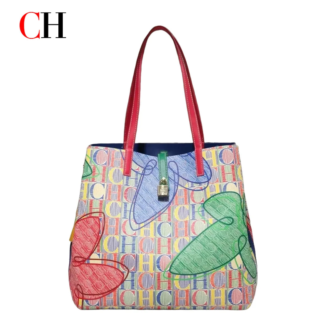 CH Women's Handbag Fashion Letter Printed Flower Design Large Capacity High End Texture Crossbody Bag