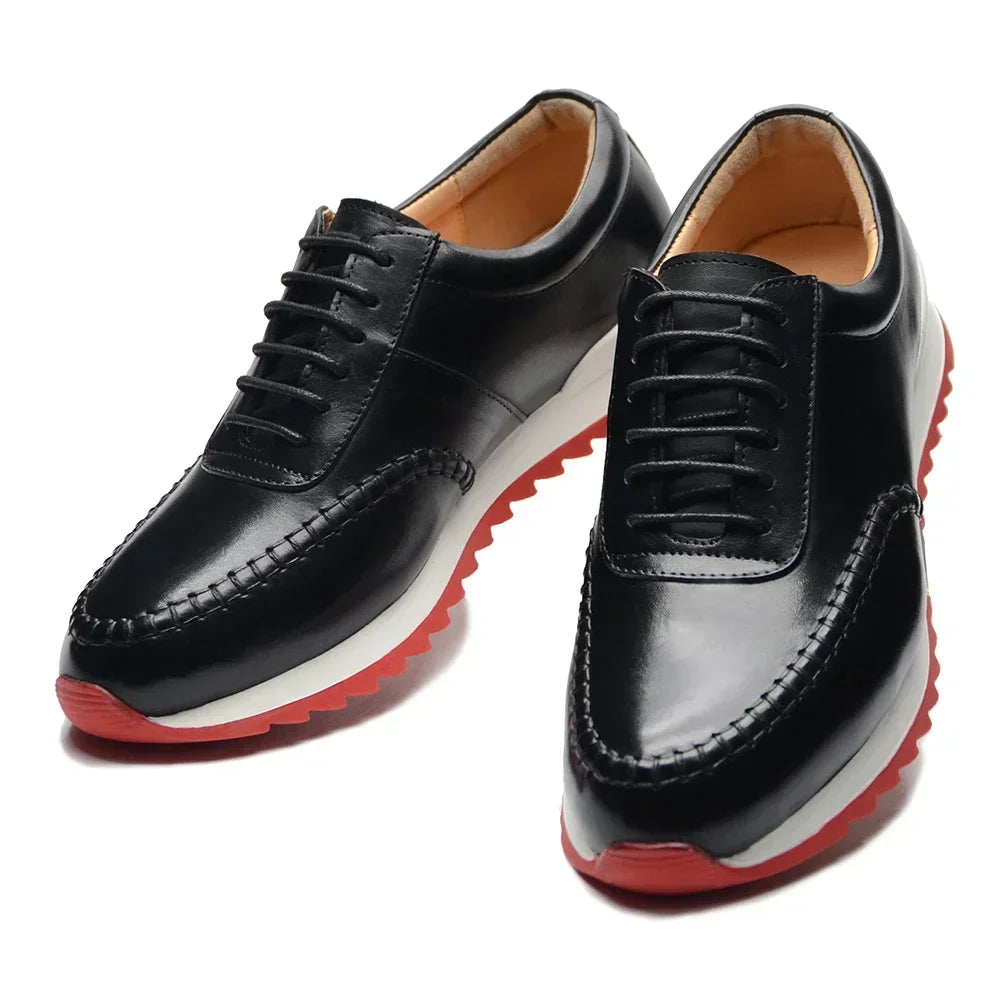 ARTISAN OX - Men's Hand-Painted Genuine Leather Oxford Sneakers - Business Casual Shoes in Black & Burgundy