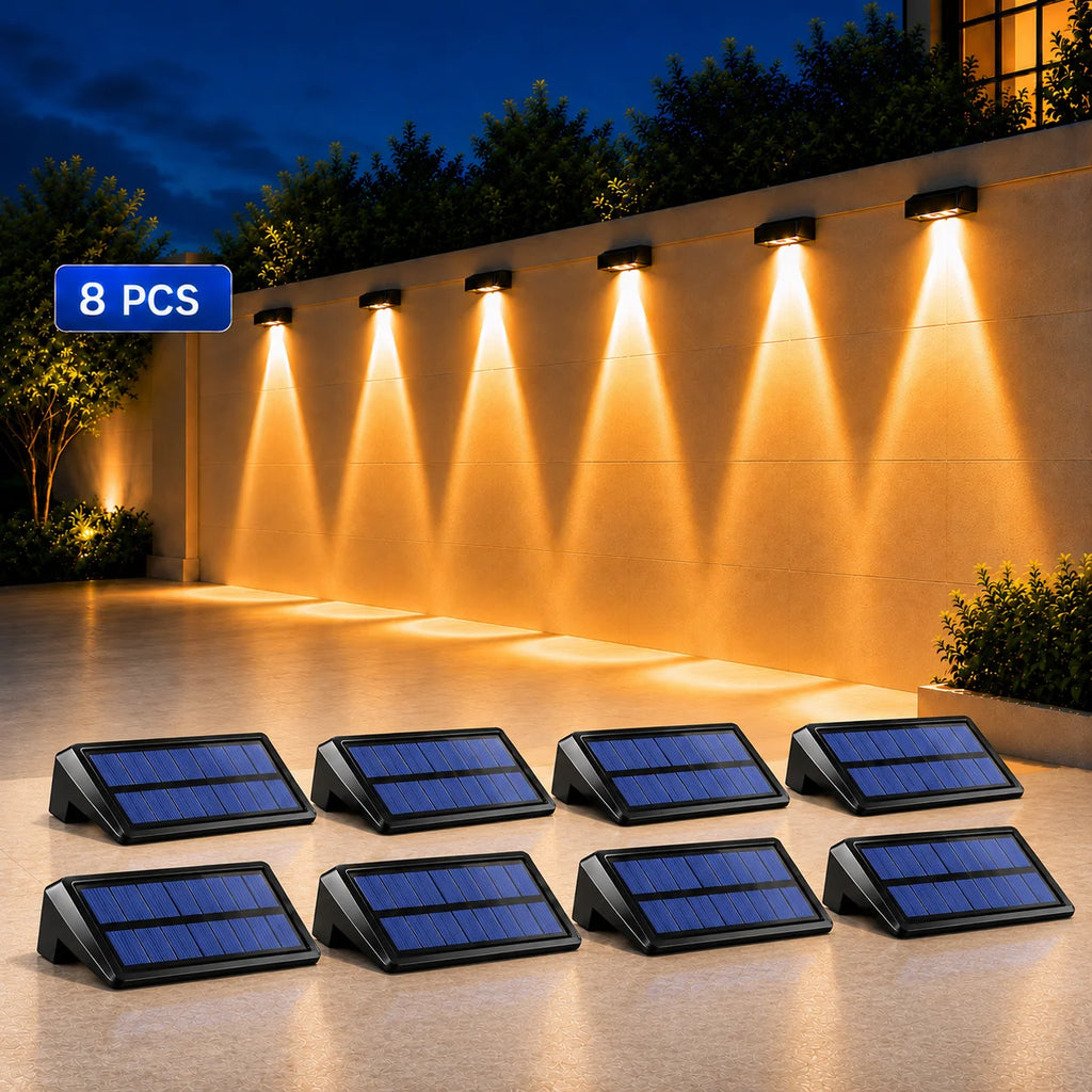 SOLAR FENCE LIGHTS - 8-Pack, 4 LEDs, IP44 - Auto Night Glow