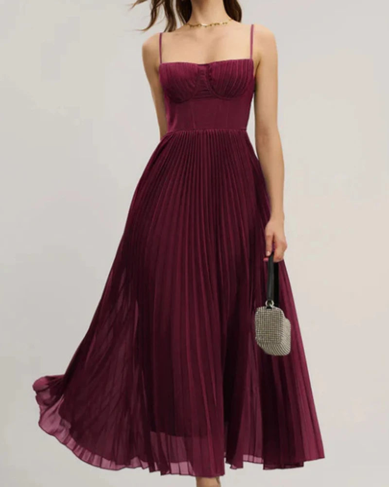 Female Hollow Backless Bridesmaid Dress Spring High Street Solid Girdling Pleat Long Dress Elegant Women Solid Tube Tops Dress