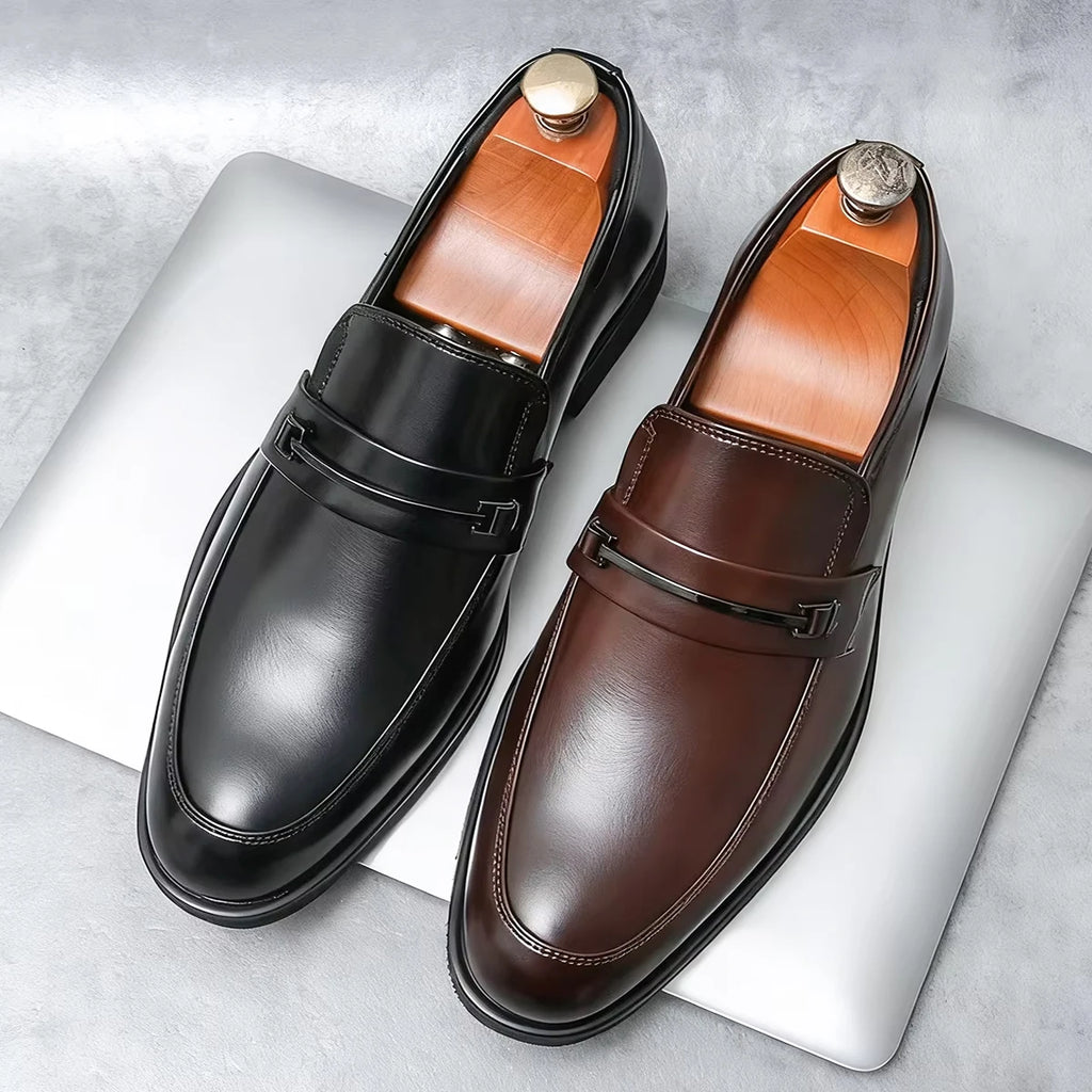 CLASSIC STEP - Men's Formal Leather Slip-On Loafers - Business, Office & Wedding Dress Shoes