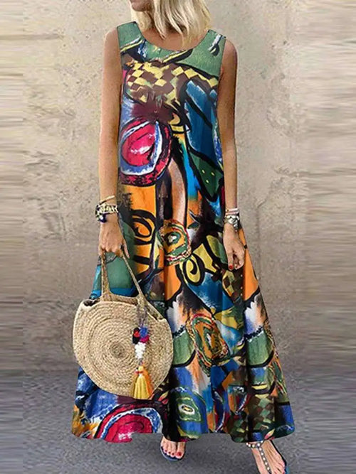 ZANZEA Women Bohemian Summer Dress Casual Sleeveless Floral Printed Sundress Robe Femme Vintage Kaftan Beach Vestido Sarafans