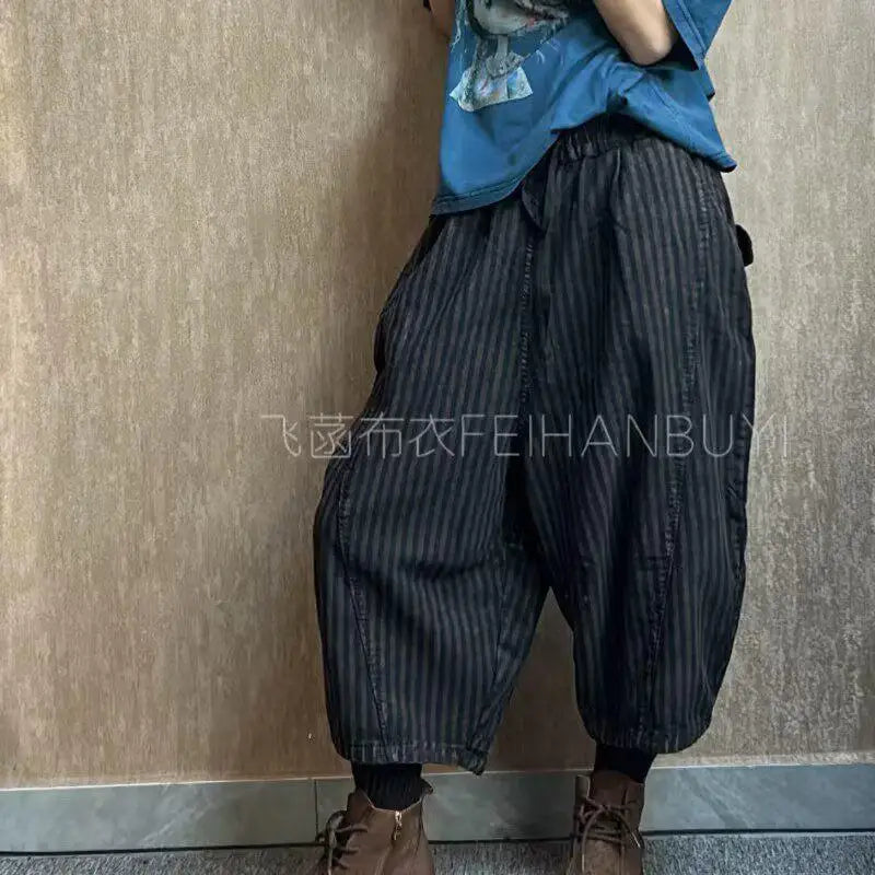 Striped Cotton Harem Pants
