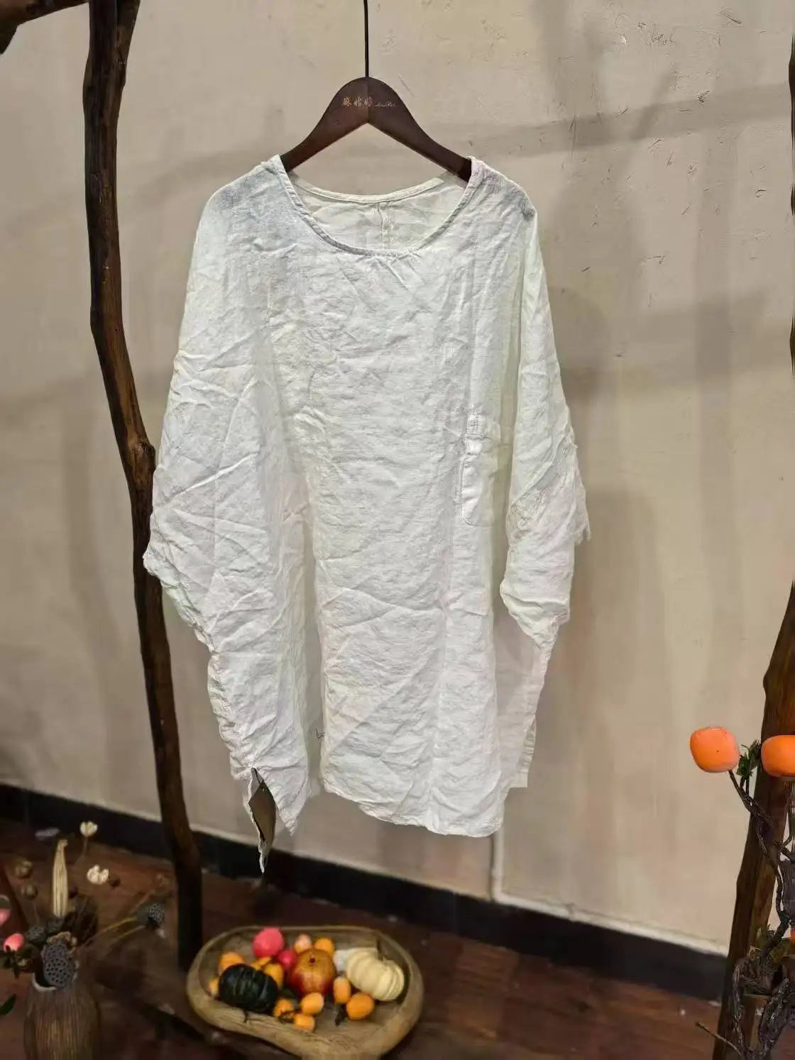 Spring Summer Arts Style Women O-neck Batwing Sleeve Casual Tops Tees Good Quality Cotton Linen Vintage Loose Long T-shirt T2513