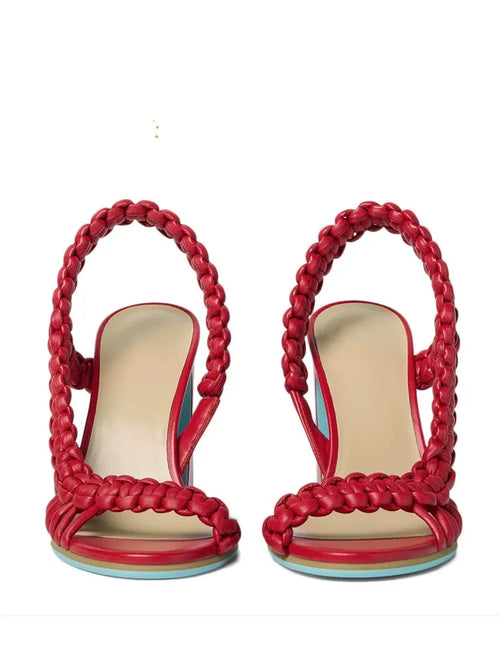 2026 European and American Summer Women's Chunky High-heeled Woven Sandals Fashion Runway Plus Size Women's Sandals