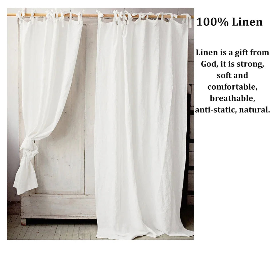 100% Linen Curtains for Window Living Room Rod Pocket Drapes Light Filtering Curtain for Kitchen Kids Room Bedroom