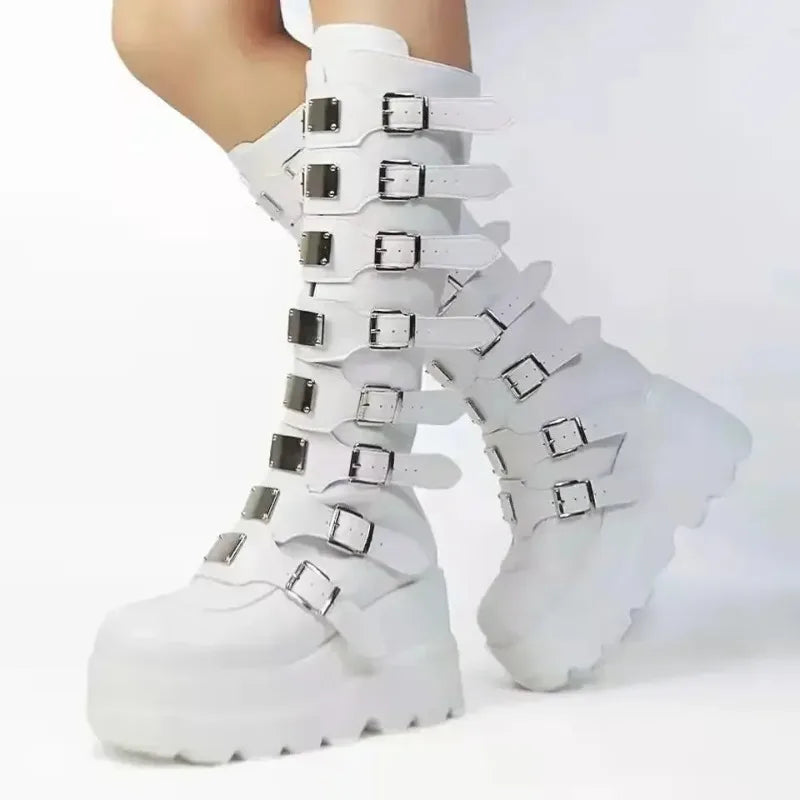 Long Boots for Women Gothic Shoes Platform Knee High Boots Punk Black Sexy Motorcycles Boots New Halloween Cosplay Women's Shoes