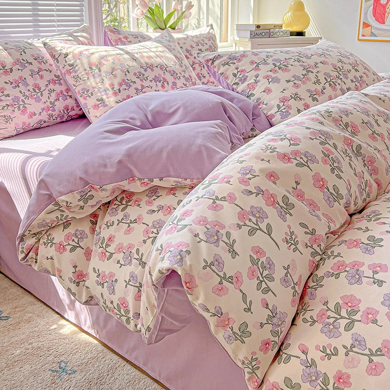 FLORAL DOUBLE YARN DUVET COVER - Washed Polyester, 14 Patterns - Soft Nights