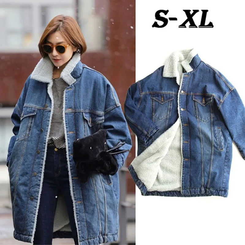 Long Denim Coat - Thick Winter Jacket