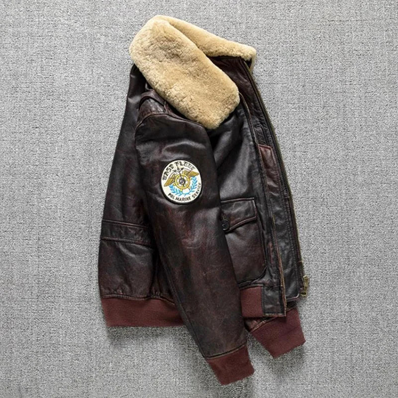 G1 PILOT - Men's Genuine Cowhide Air Force Flight Jacket - Brown, S–6XL