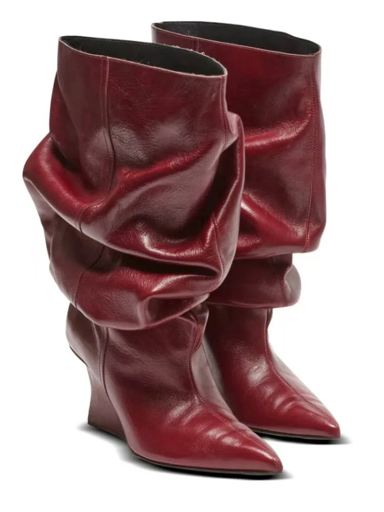 Pleated Slip-On Ankle Boots – Super High Wedge