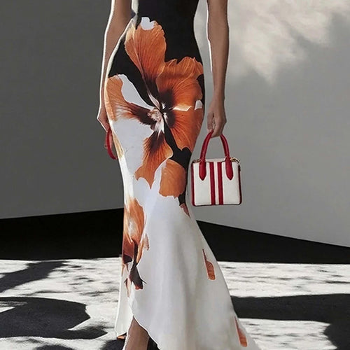 2026 Spring new women's clothing European and American cross-border dresses Fashionable and elegant slim-fit waist-cinching print