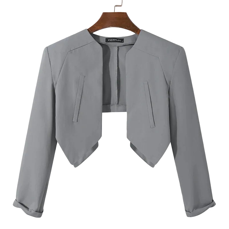 CROP BLAZER - Men's Solid Color Open Stitch Irregular Crop Blazer - 2 Colors, S–5XL