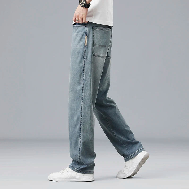 Men's Lyocell Loose Straight Jeans - Ultra-Thin Drape Fabric - Cool All Summer Long
