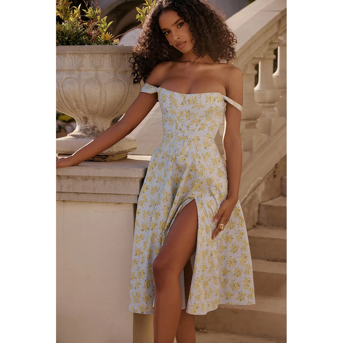 Vintage Floral Print Corset Midi Sun Dress Women's Pockets Dresses Female Bandage Sundress Red Green Blue Summer White Black New
