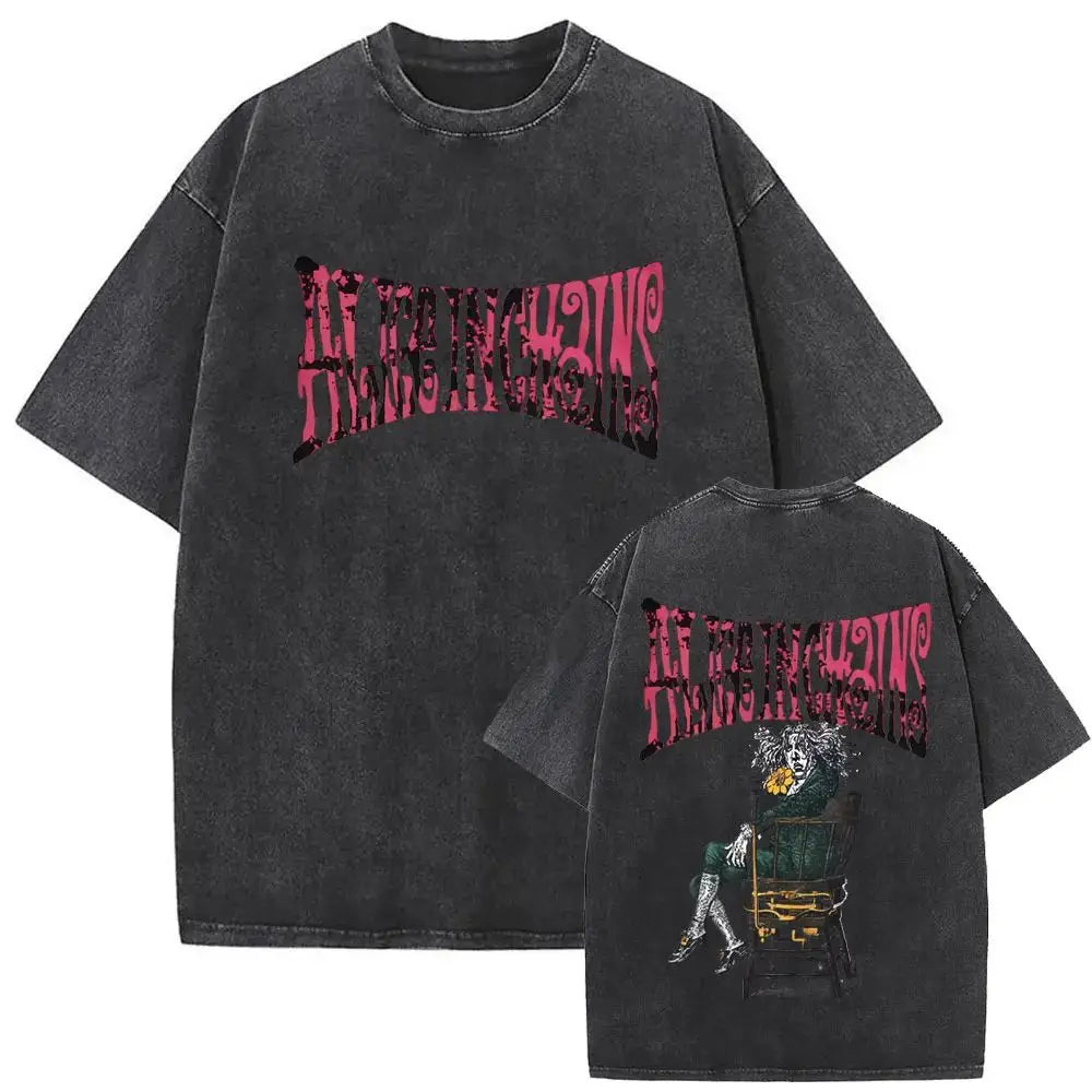 New in Top & Tees Men's T-Shirt Camisetas Rock Band Alice in Chains Dirt Washed Vintage Short Sleeved Round Neck Y2k T-shirt