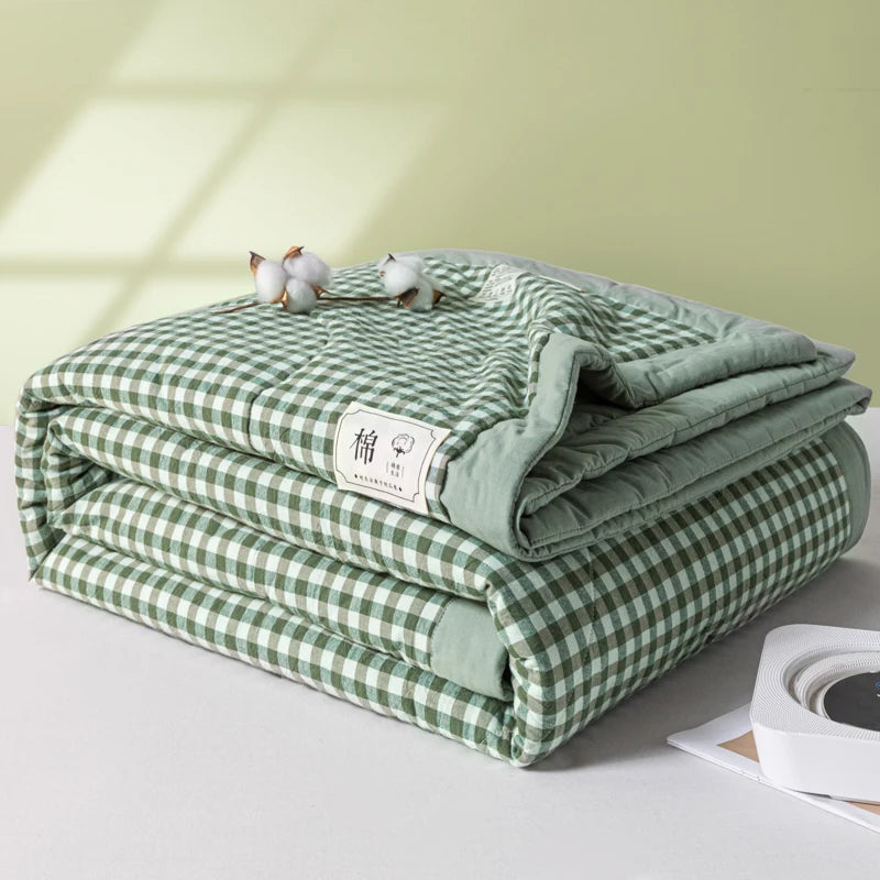 WASHED COTTON SUMMER QUILT - Long-Staple Fill, Plaid Quilting - Soft Nights, 9 Colors