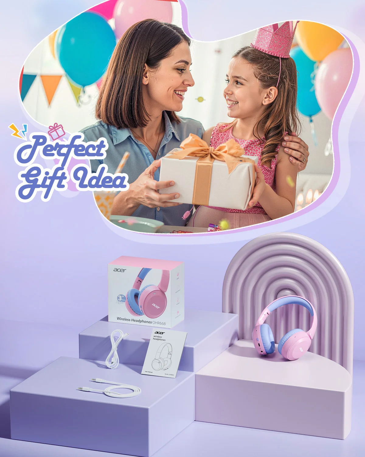 Acer Kids Bluetooth Headphones 85dB Volume Limited Wireless