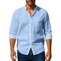 STAND COLLAR COTTON SHIRT - Long Sleeve, 5 Colors - Easy Summers