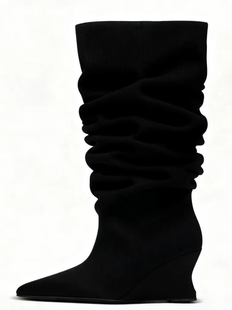 Pleated Slip-On Ankle Boots – Super High Wedge