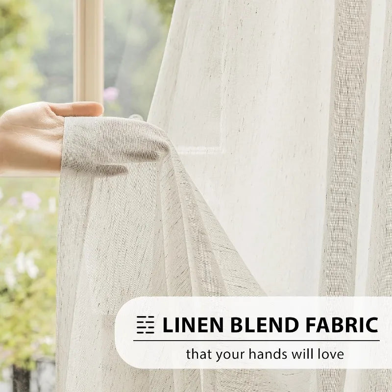 Linen Sheer Beige Curtains for Bedroom Living Room Natural Flax Blend Window Draperies for Farmhouse Curtain Decoration Window Curtain