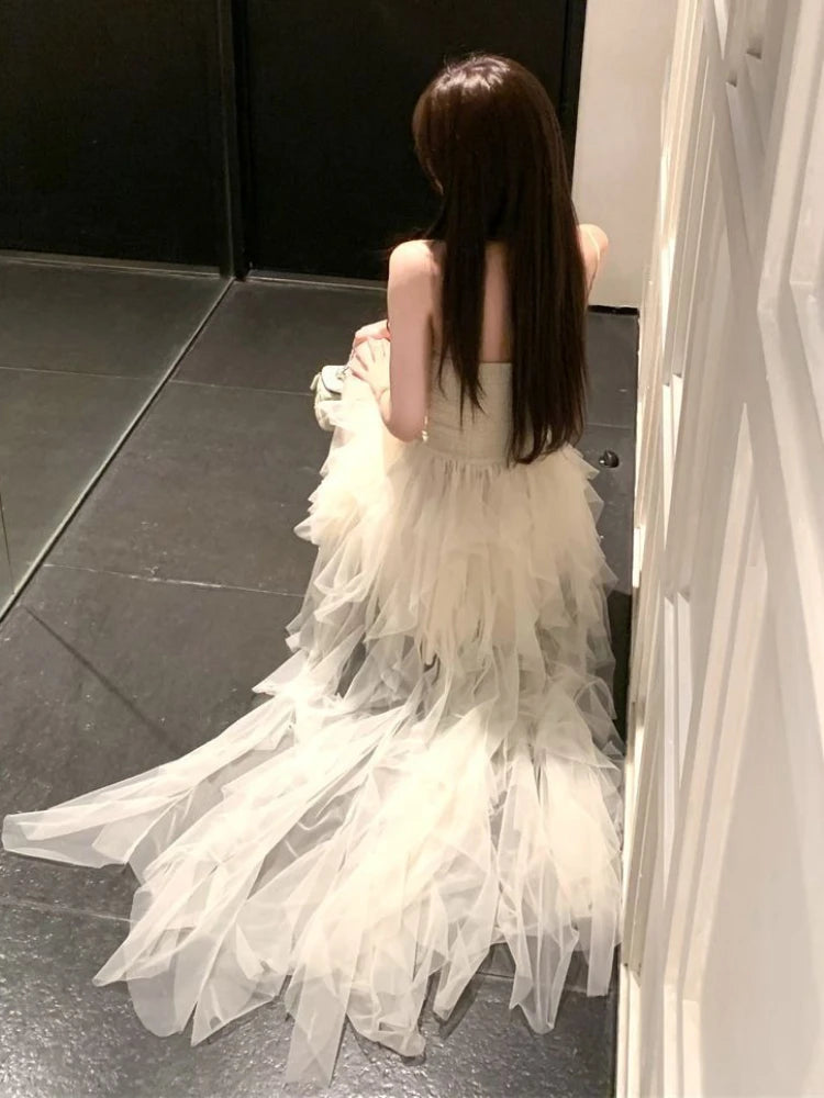 Summer French Vintage Elegant Dresses Women Princess Sexy Irregular Design Evening Party Dresses Female Chic Korea Style Clothes
