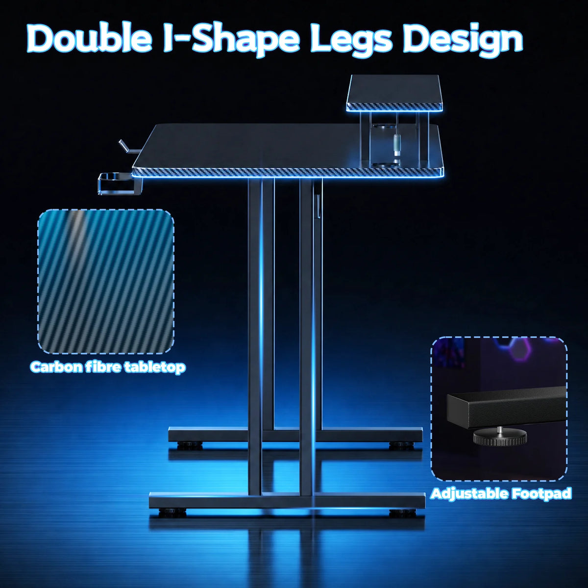 RGB Gaming Desk - LED Riser - Carbon Fiber Surface